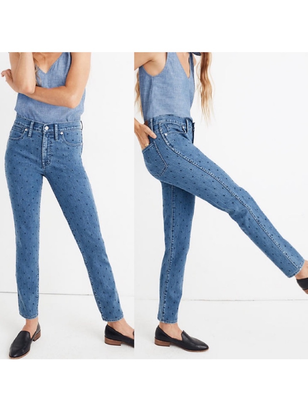 NWT Madewell Slim Straight Embroidered Dots Jeans